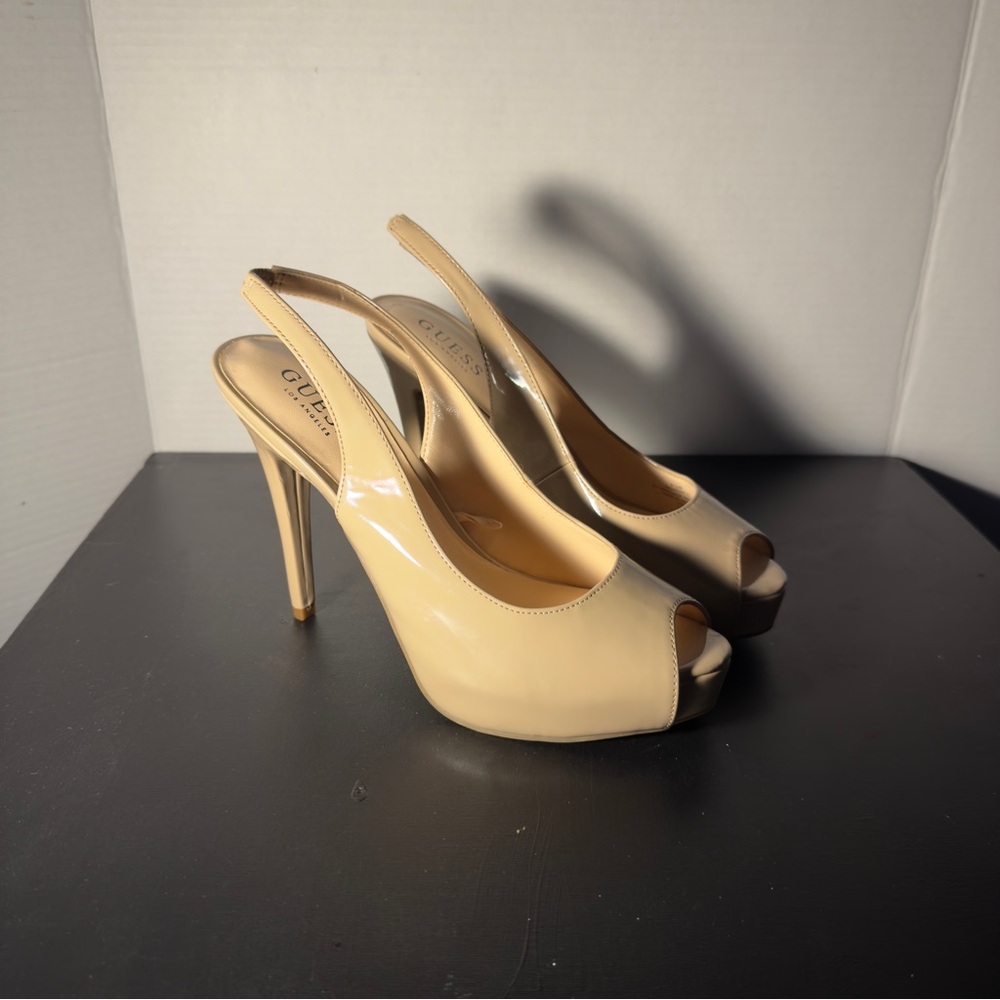 Guess Women's Beige Slingback Heels size 8.5 nude high heels peep toe